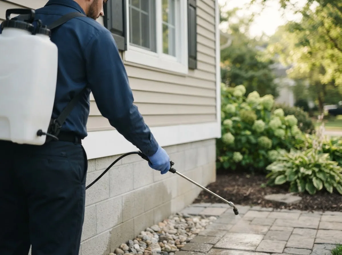 Pest control technician inspecting a home in Kinney, MN